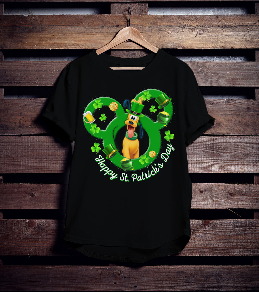 Happy St. Patrick's Day Pluto Mickey Ears Shamrocks Gold Coins T-Shirt