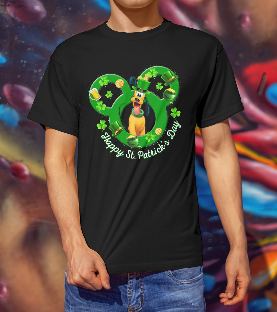 Happy St. Patrick's Day Pluto Mickey Ears Shamrocks Gold Coins T-Shirt