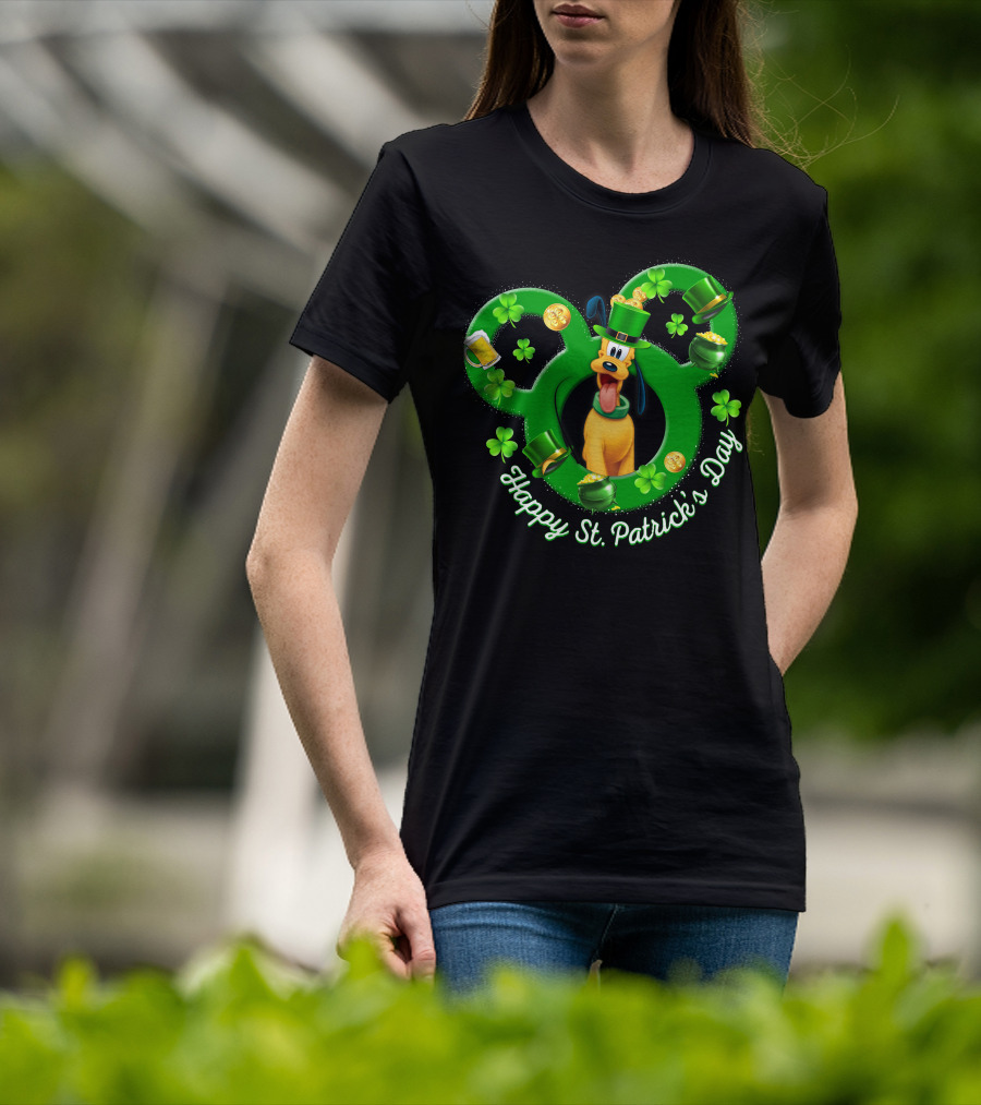 Happy St. Patrick's Day Pluto Mickey Ears Shamrocks Gold Coins T-Shirt