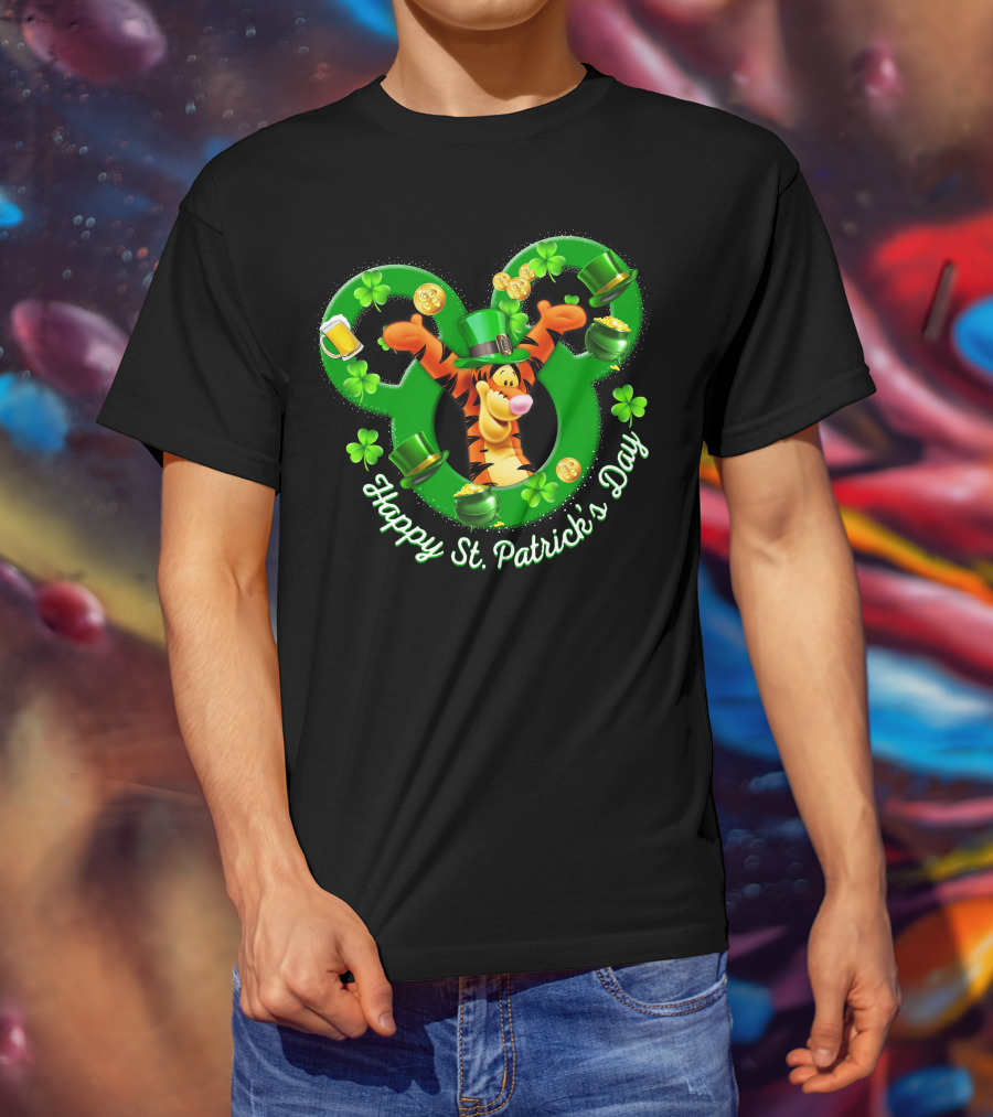 Tigger Happy St. Patrick's Day Mickey Ears Clover And Gold Coins T-Shirt