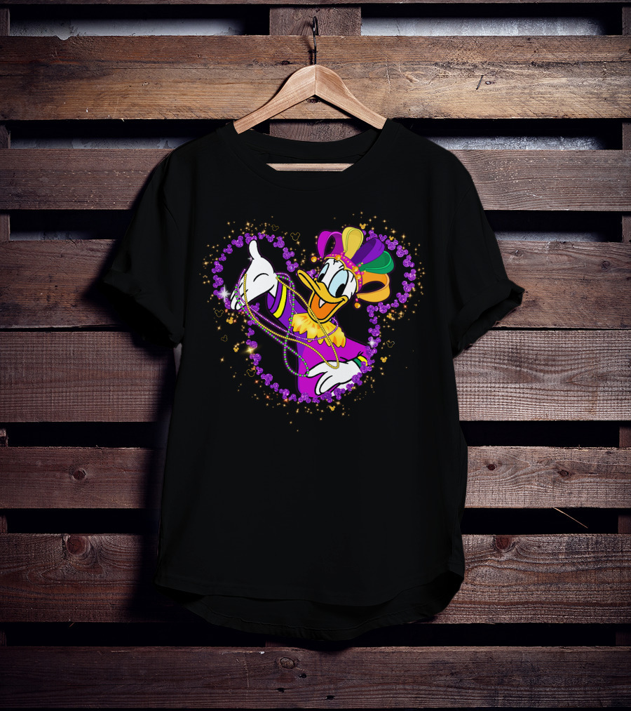 Donald Duck Mardi Gras Jester Heart Beads Celebration T-Shirt