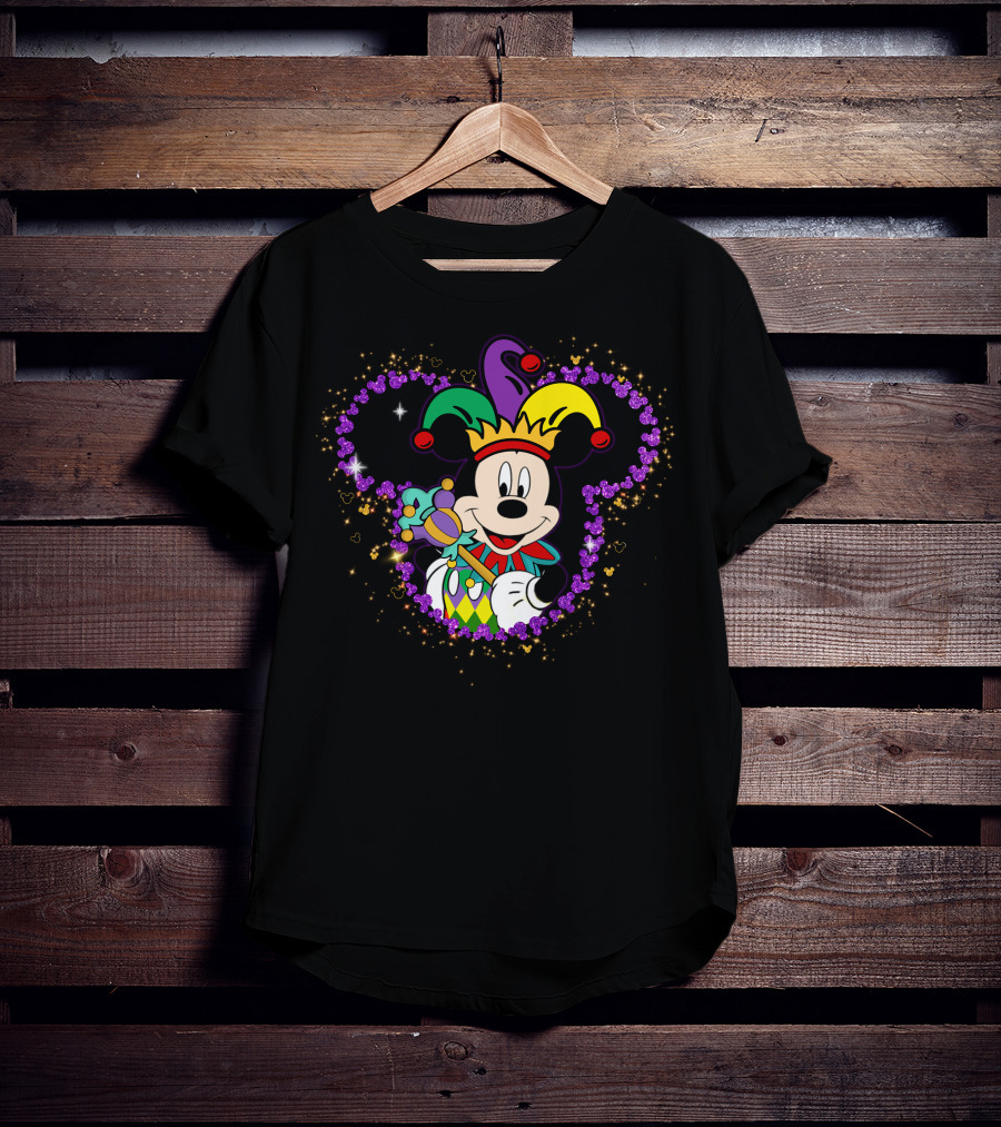 Mickey Mouse Jester Mardi Gras Magic With Crown And Scepter T-Shirt