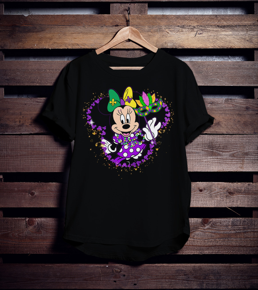 Minnie Mardi Gras Celebration With Mask And Beads T-Shirt