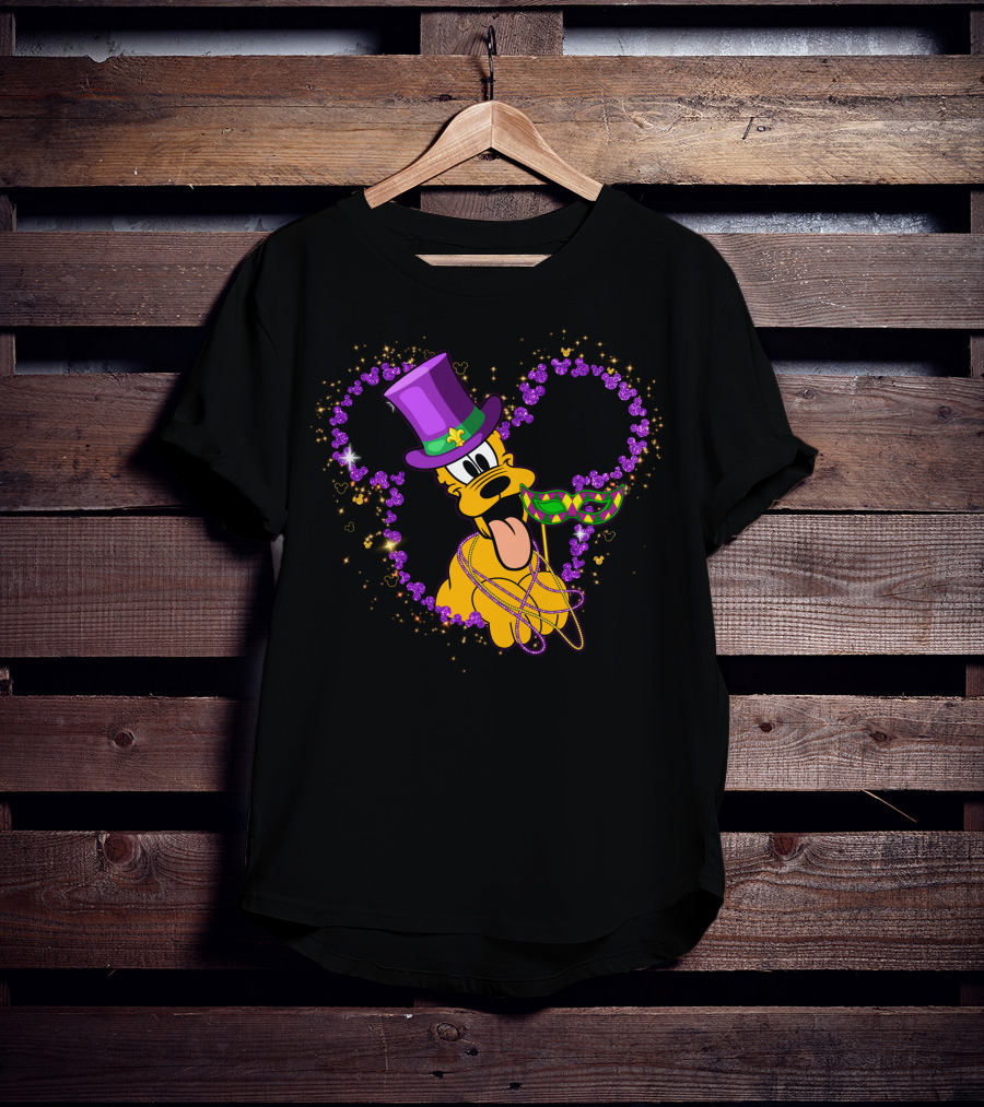 Pluto Mardi Gras Heart With Mask And Beads T-Shirt