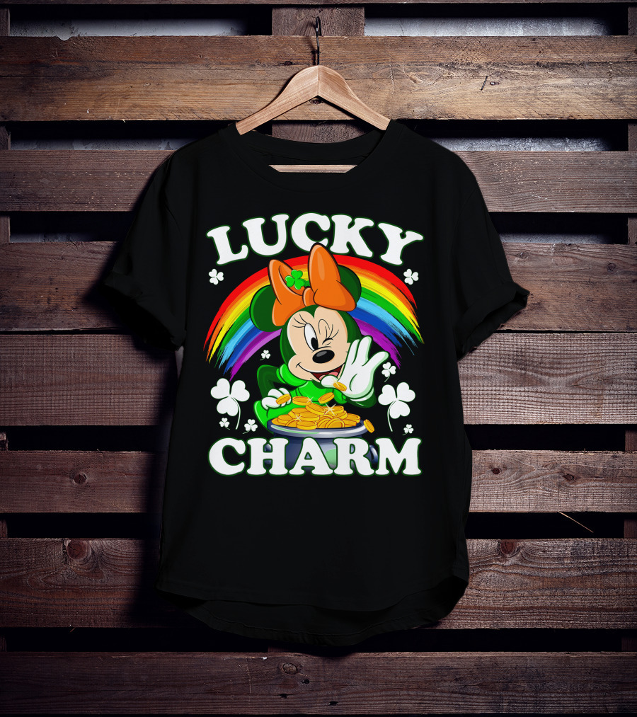 Minnie Lucky Charm Rainbow Pot Of Gold Shamrocks T-Shirt