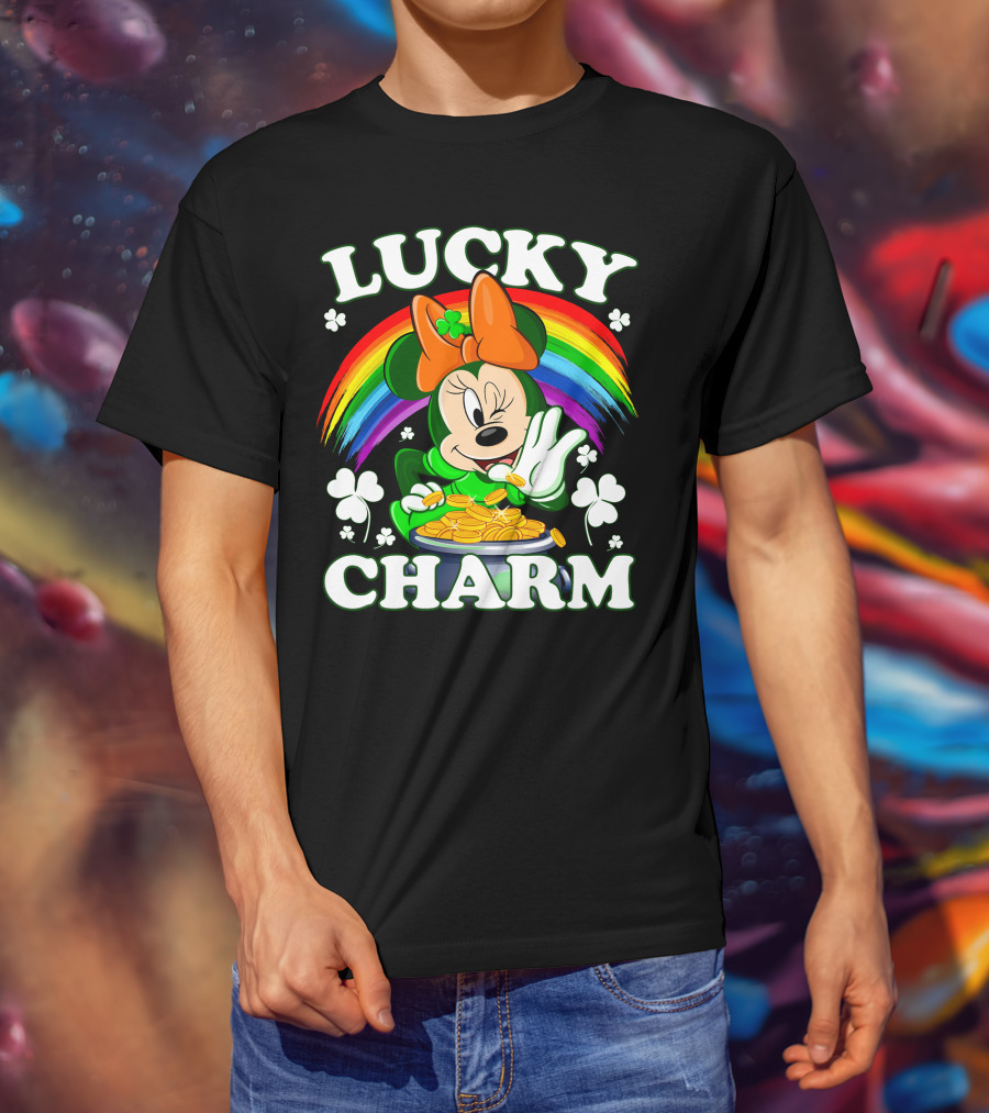 Minnie Lucky Charm Rainbow Pot Of Gold Shamrocks T-Shirt