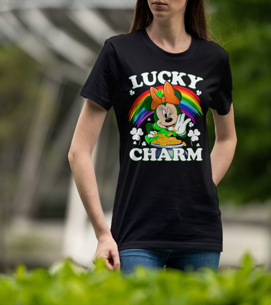 Minnie Lucky Charm Rainbow Pot Of Gold Shamrocks T-Shirt