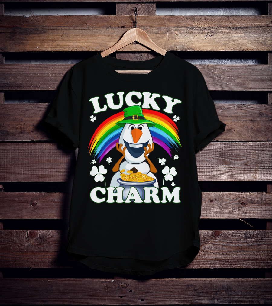 Lucky Charm Olaf Rainbow Hat Shamrocks Gold Coins T-Shirt