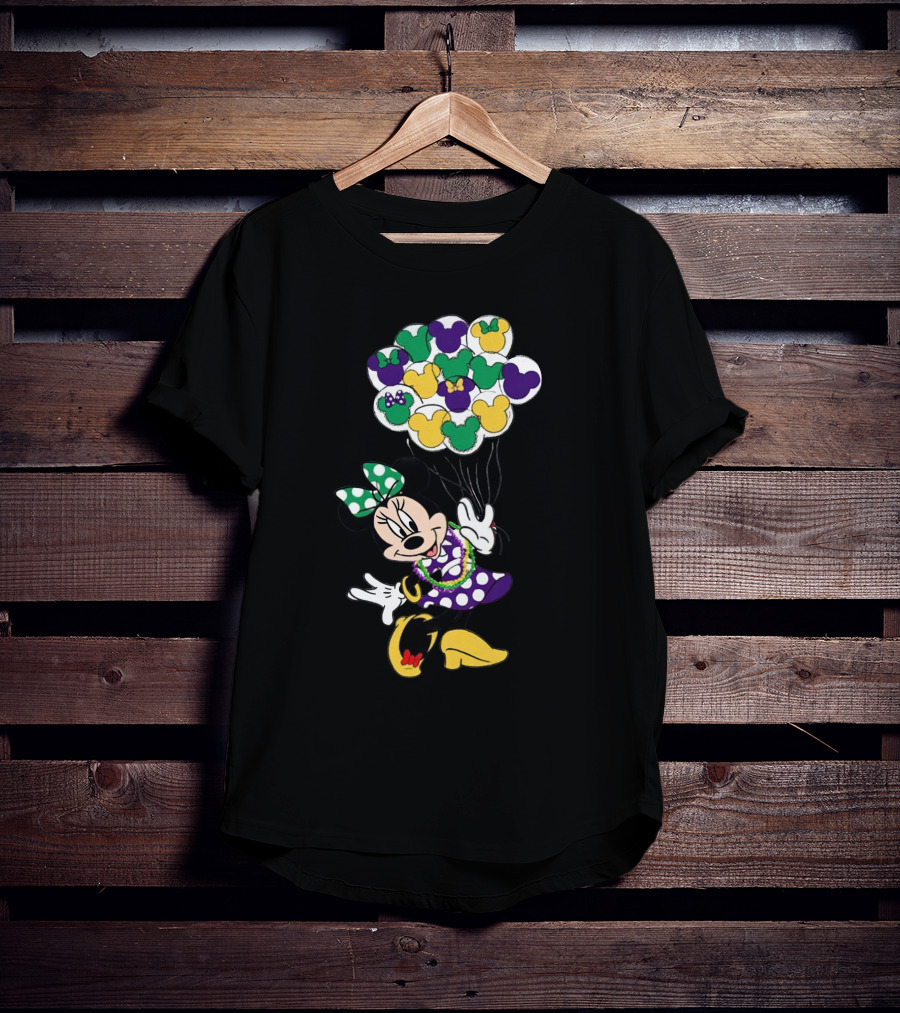 Minnie Mouse Mardi Gras Balloons Celebration T-Shirt