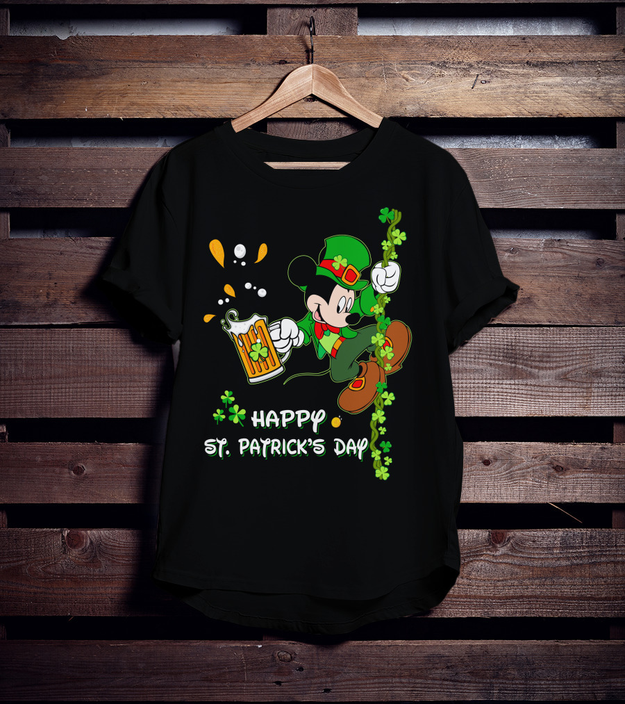 Happy St Patrick's Day Mickey Mouse Beer And Shamrocks Party T-Shirt