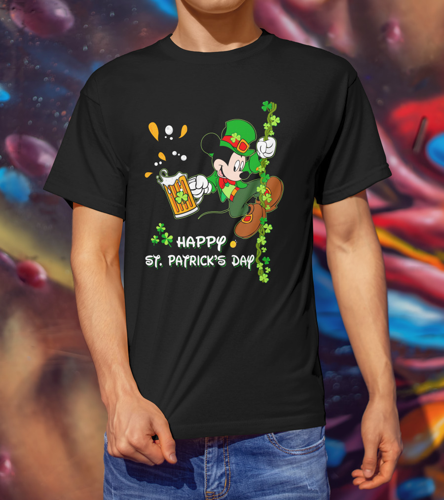 Happy St Patrick's Day Mickey Mouse Beer And Shamrocks Party T-Shirt