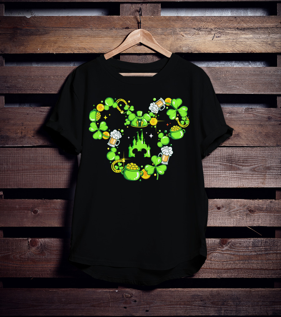 Mickey St Patricks Day Shamrocks Castle Beer Gold Coins T-Shirt