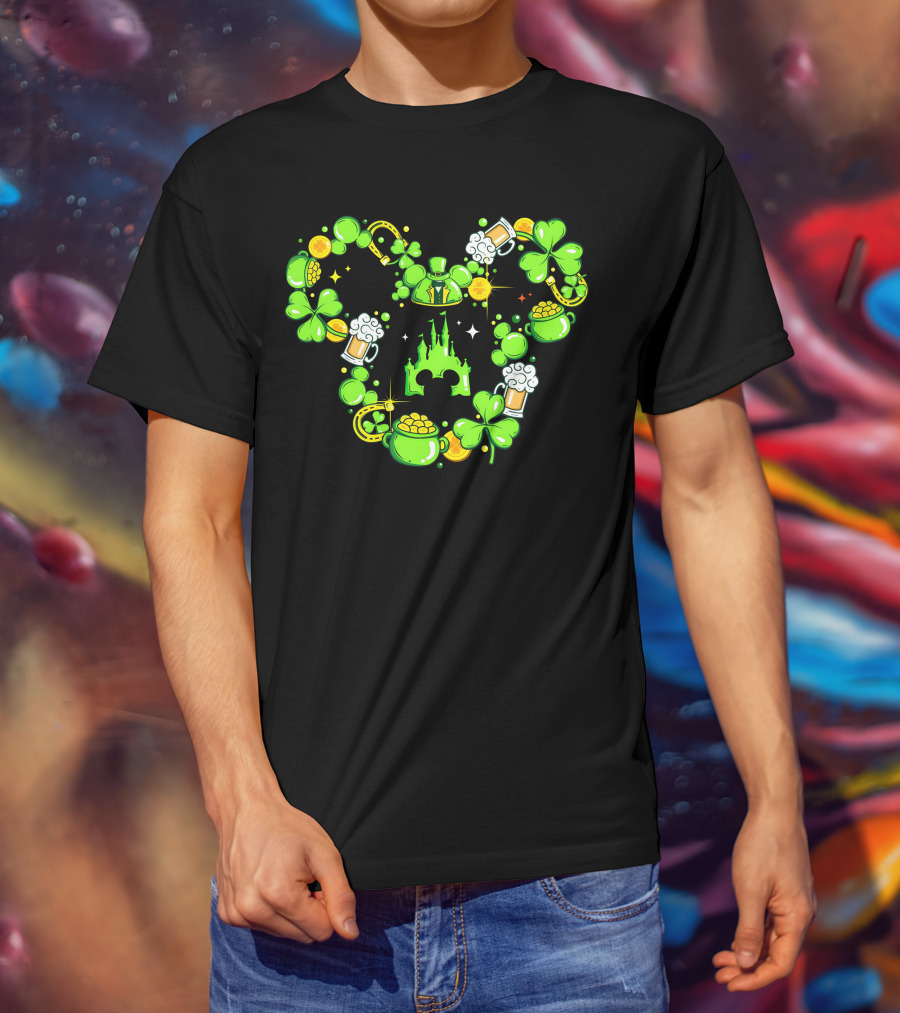 Mickey St Patricks Day Shamrocks Castle Beer Gold Coins T-Shirt