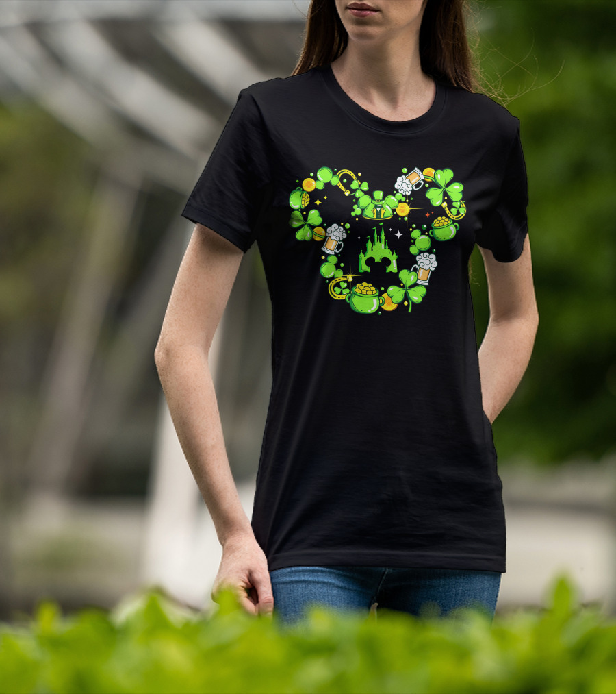 Mickey St Patricks Day Shamrocks Castle Beer Gold Coins T-Shirt