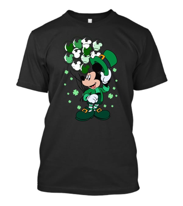 Mickey Mouse St Patrick's Day Celebration With Leprechaun Outfit And Shamrock Balloons T-Shirt