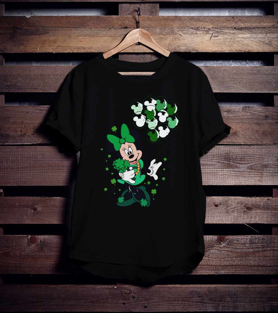 Minnie Mouse St. Patrick's Day With Shamrocks And Green Balloons T-Shirt