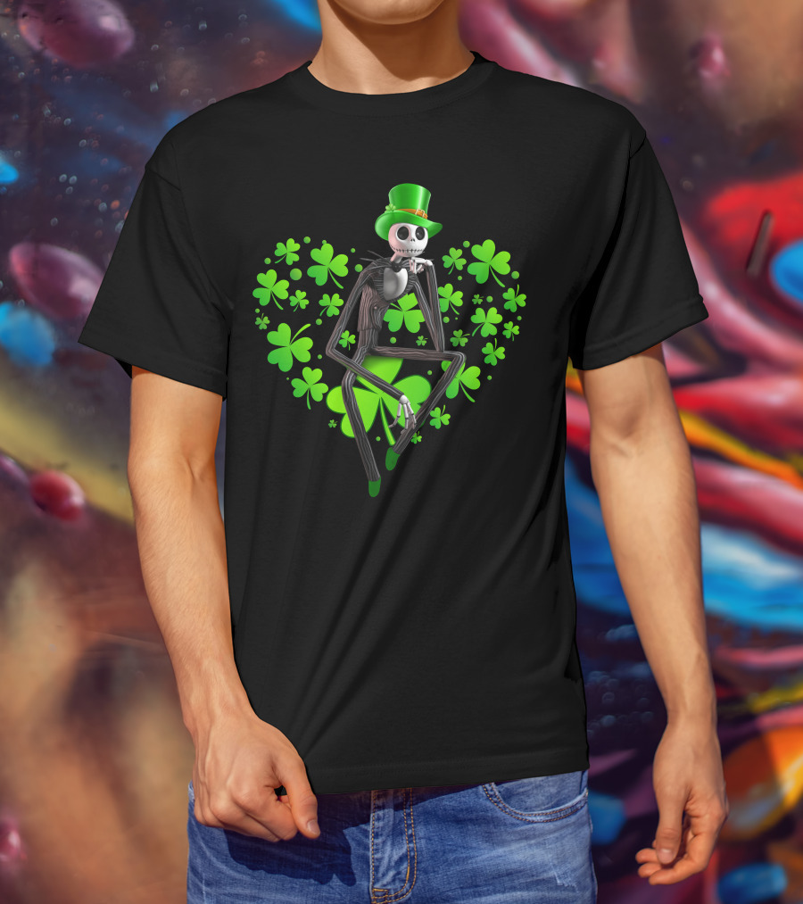 Jack Skellington St. Patrick's Day Clover Theme T-Shirt