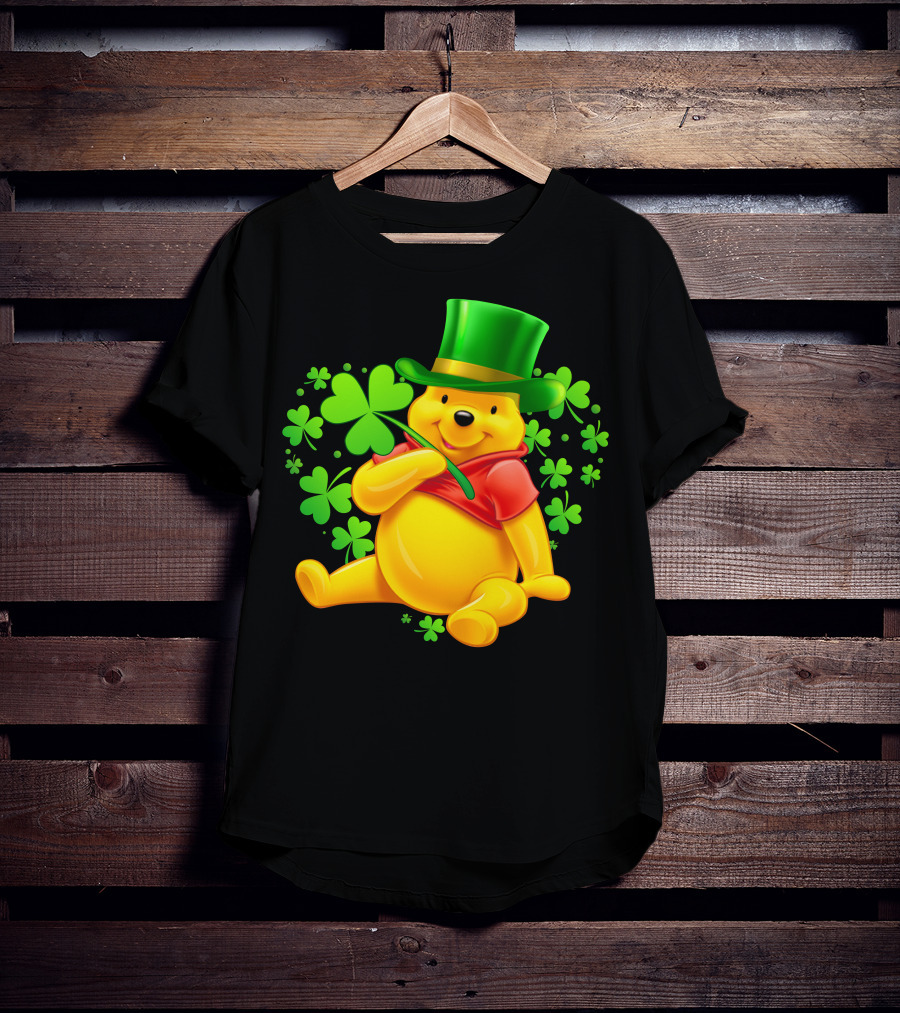 Pooh Bear St. Patrick's Day With Shamrocks And Green Hat T-Shirt