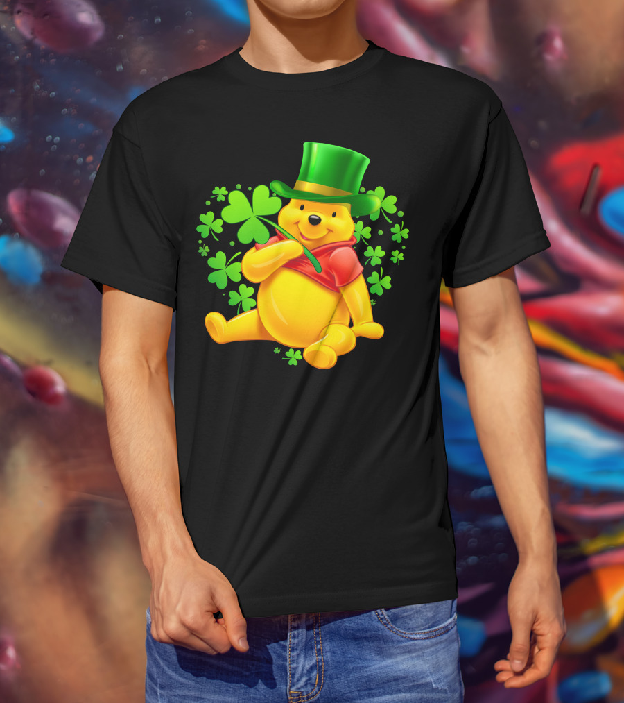 Pooh Bear St. Patrick's Day With Shamrocks And Green Hat T-Shirt