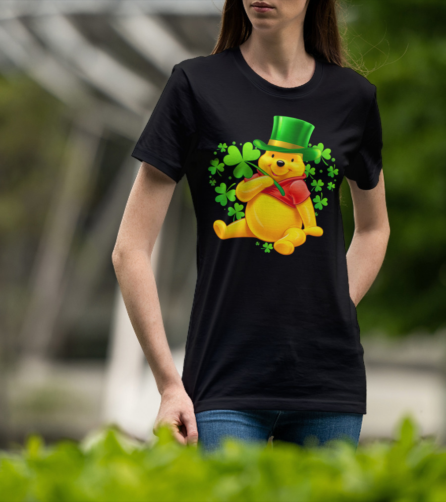 Pooh Bear St. Patrick's Day With Shamrocks And Green Hat T-Shirt