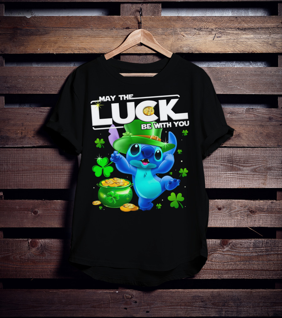 May The Luck Be With You Stitch Leprechaun Clover Coins T-Shirt