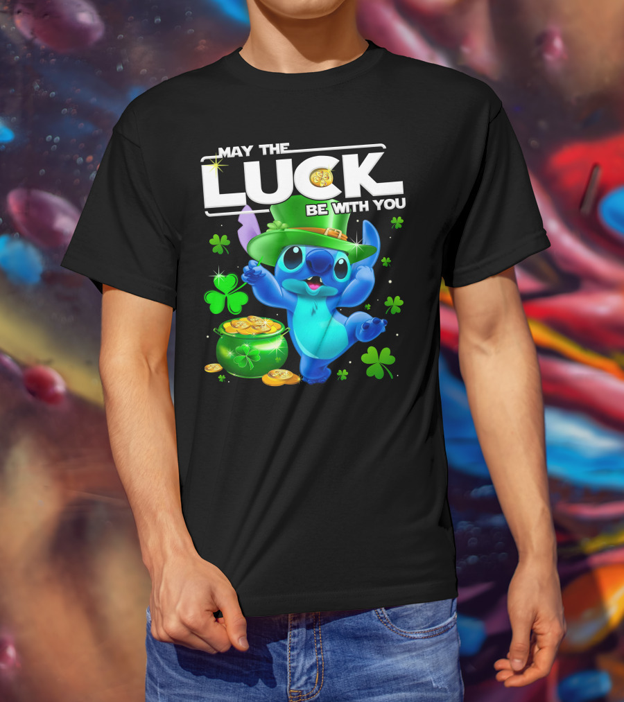 May The Luck Be With You Stitch Leprechaun Clover Coins T-Shirt