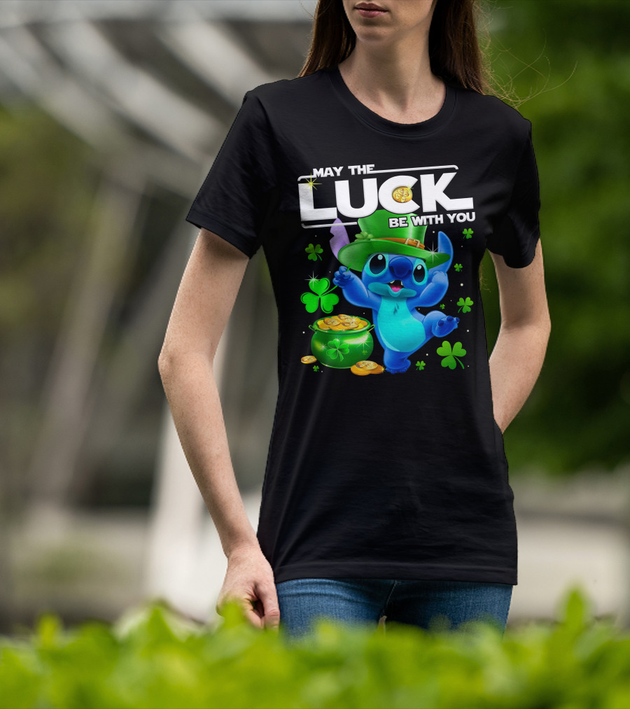 May The Luck Be With You Stitch Leprechaun Clover Coins T-Shirt