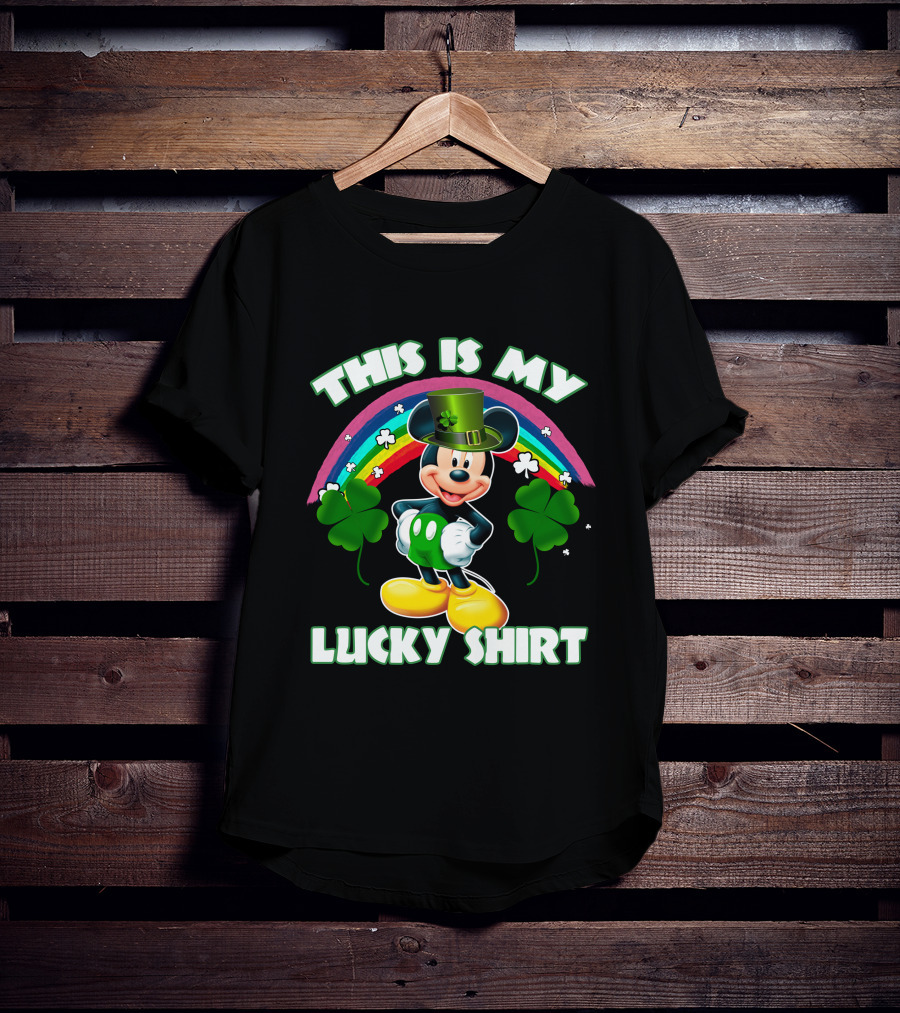 This Is My Lucky Shirt Mickey Mouse Rainbow Four-Leaf Clover T-Shirt