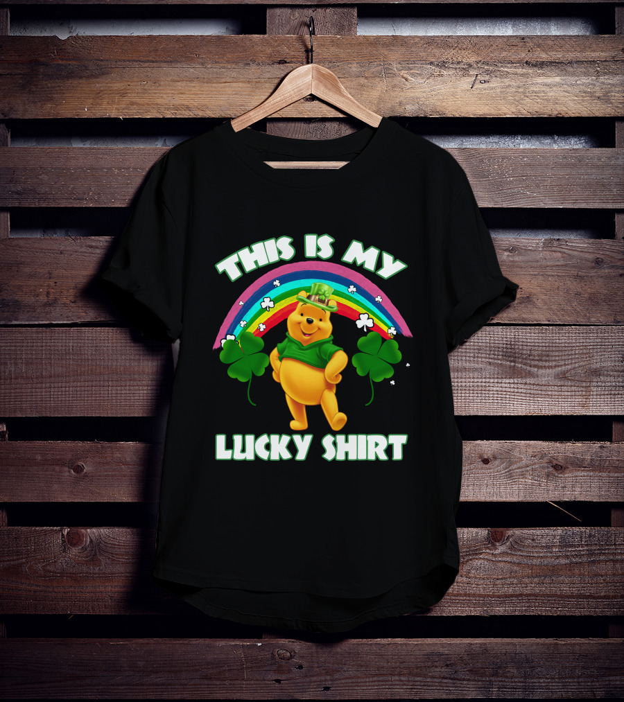 This Is My Lucky Shirt Pooh Rainbow Clover T-Shirt