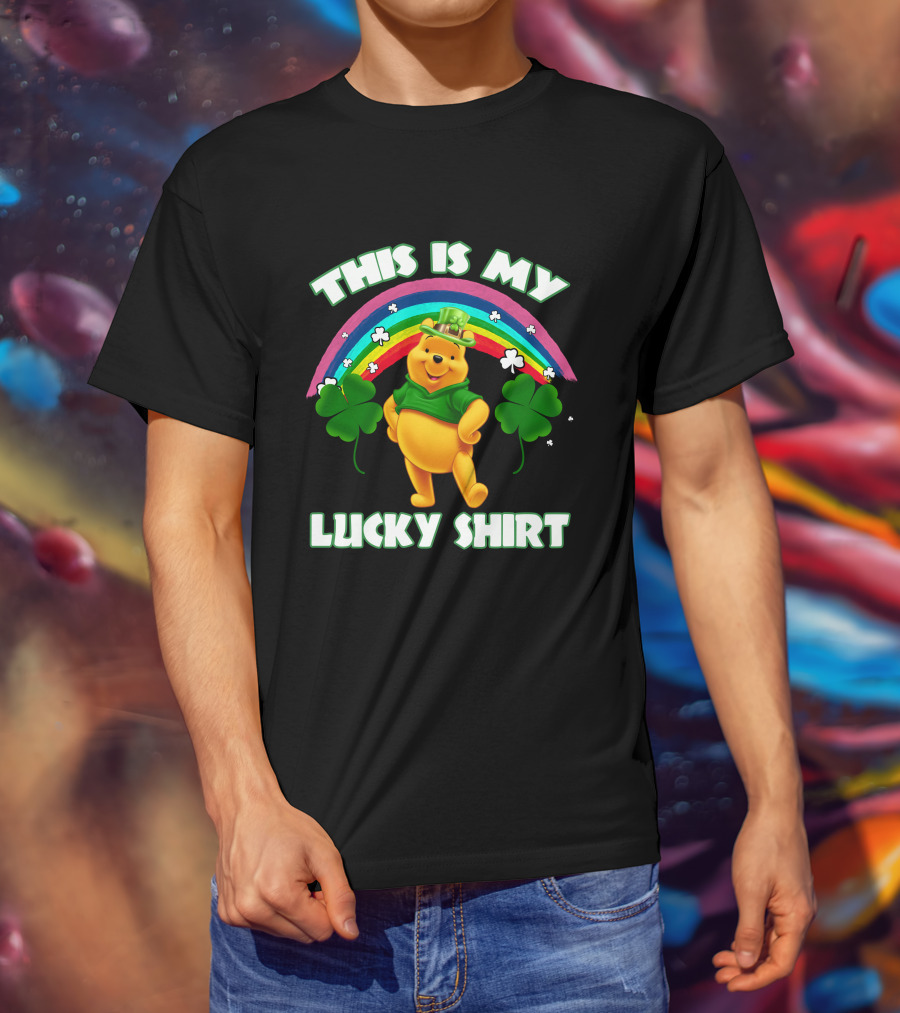 This Is My Lucky Shirt Pooh Rainbow Clover T-Shirt