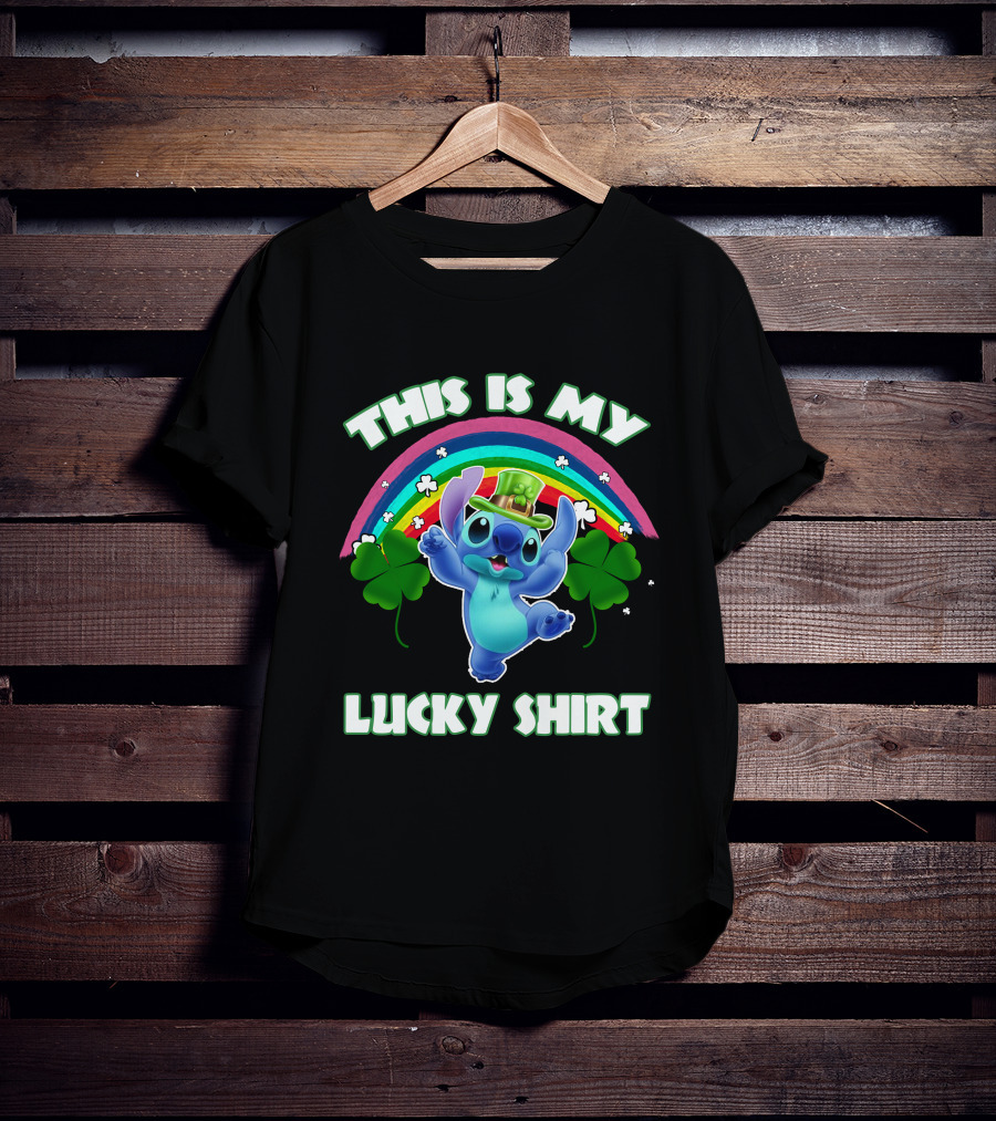 This Is My Lucky Shirt Stitch Leprechaun Clover Rainbow T-Shirt