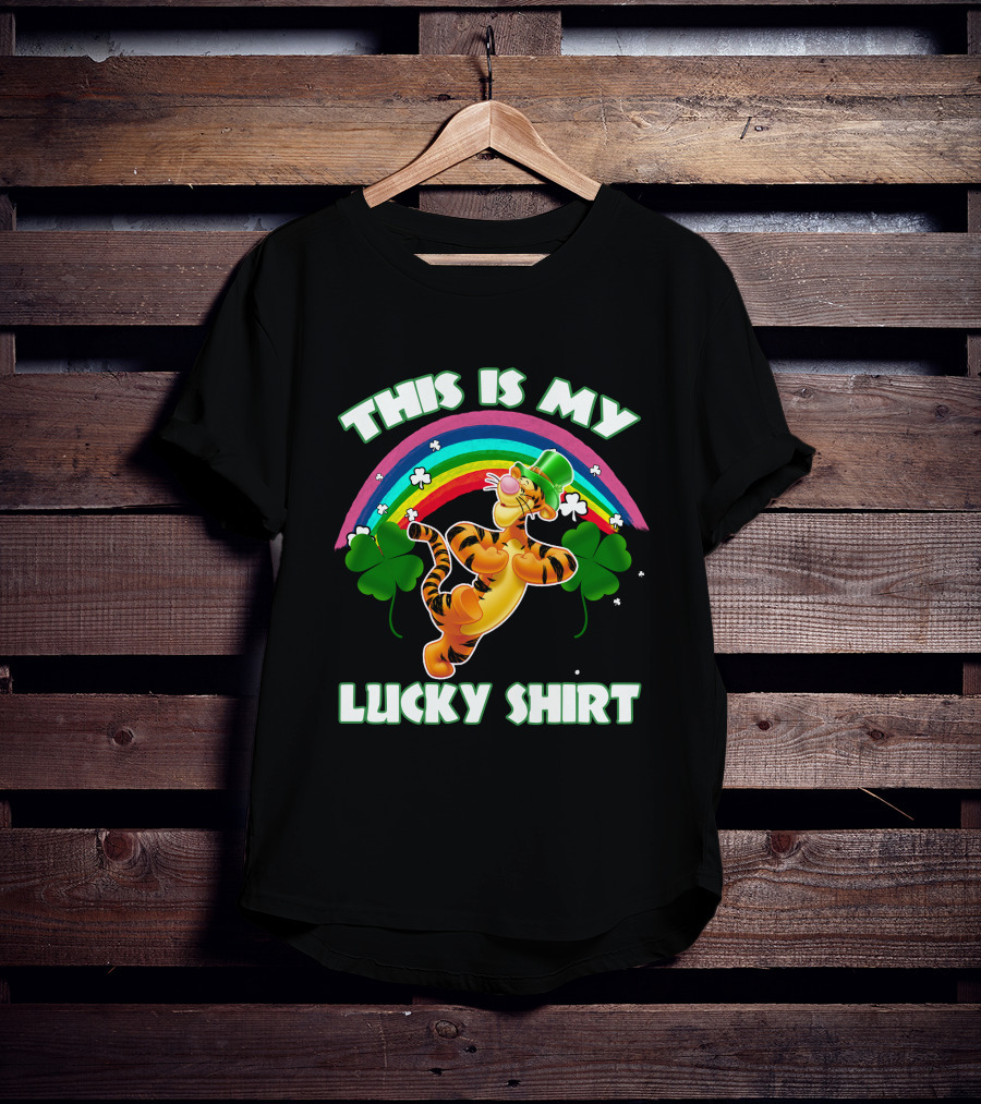 This Is My Lucky Shirt Tigger Rainbow Shamrocks T-Shirt