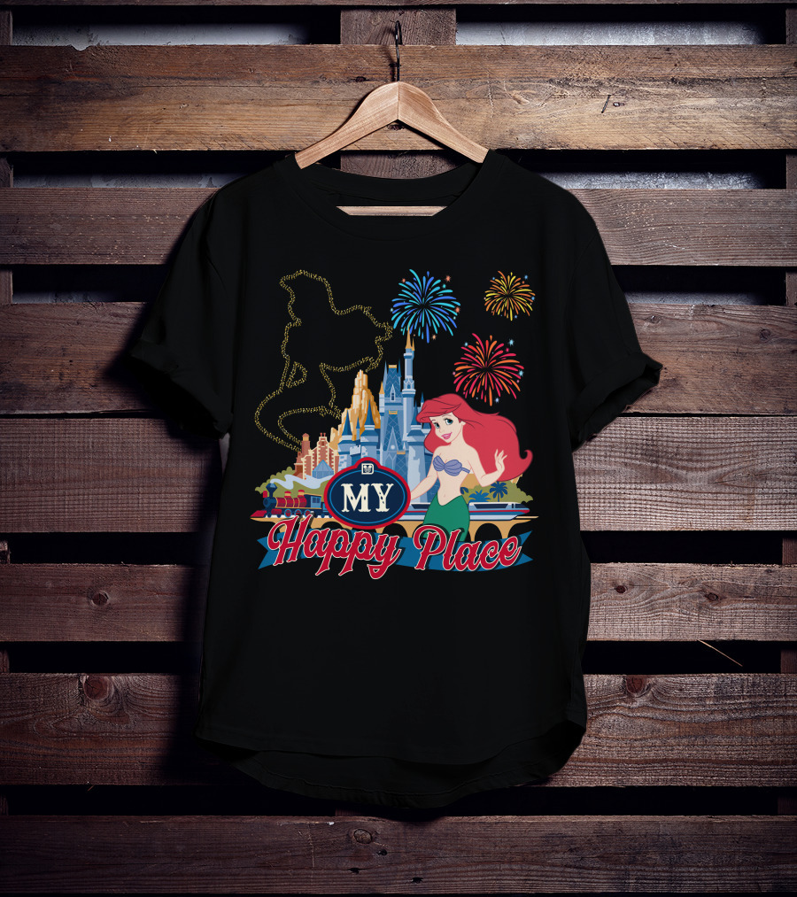 My Happy Place Disney Ariel Fireworks Castle T-Shirt