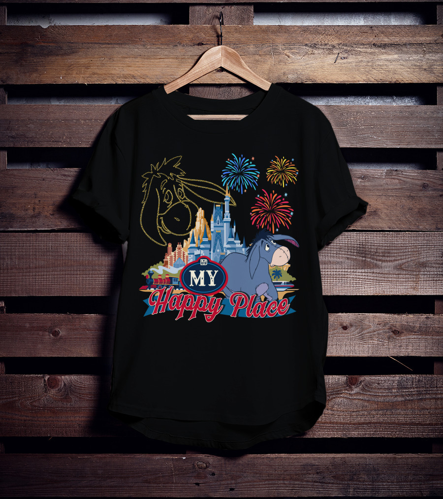Eeyore My Happy Place Fireworks Castle T-Shirt