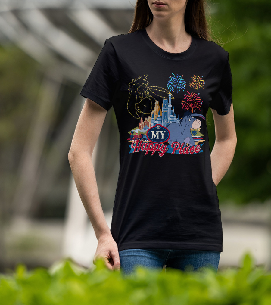 Eeyore My Happy Place Fireworks Castle T-Shirt