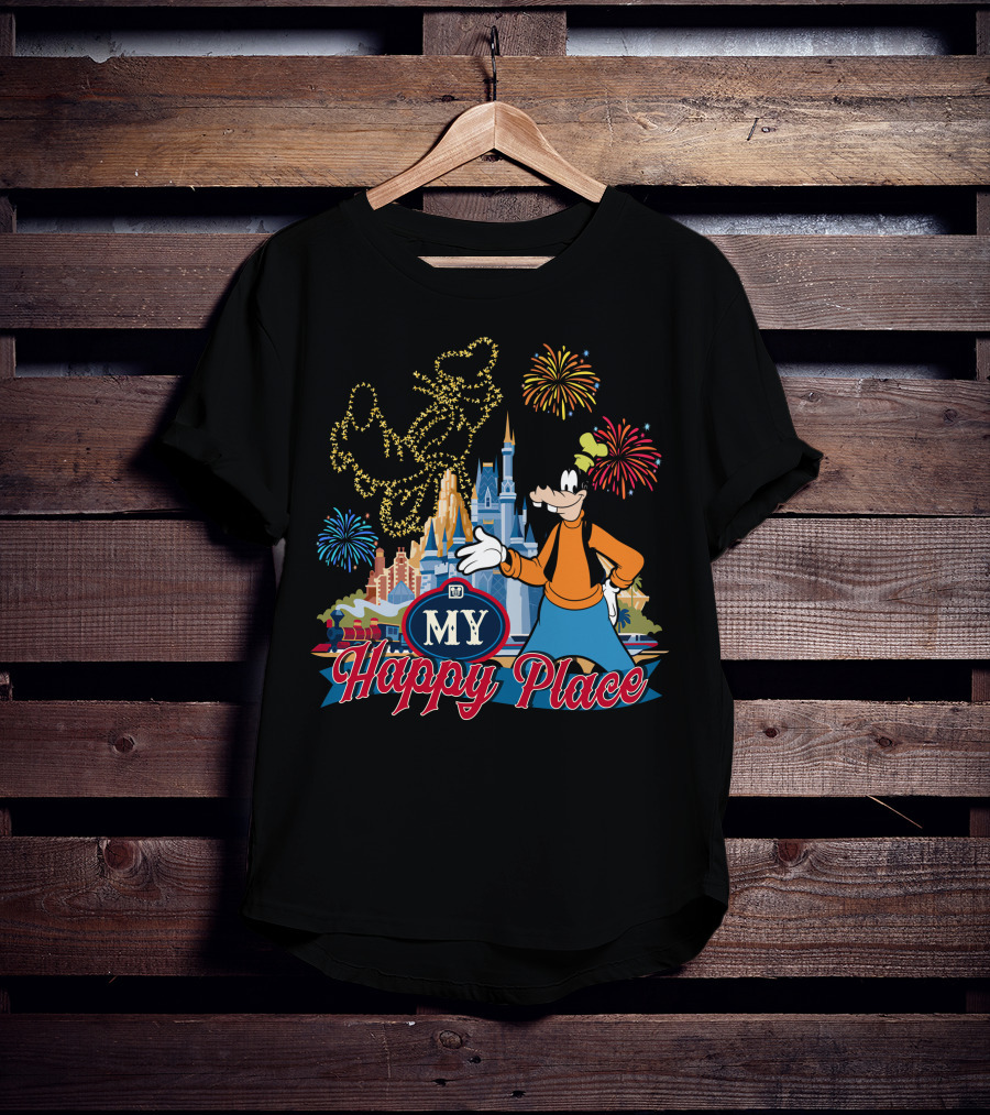 Goofy My Happy Place Fireworks Castle T-Shirt