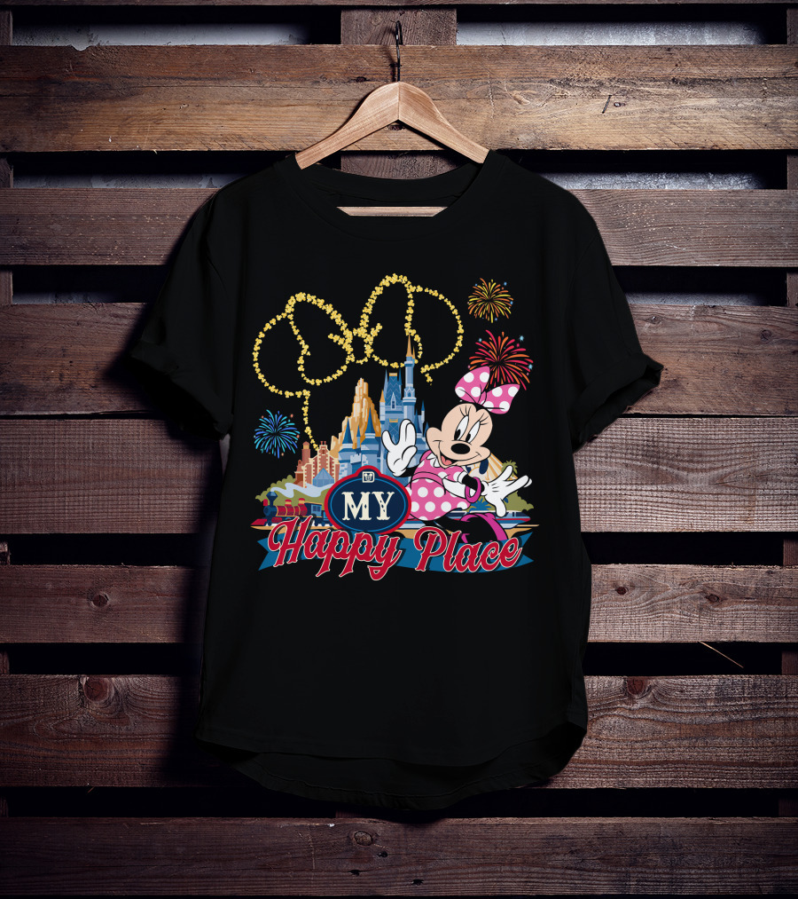 Minnie My Happy Place Fireworks Castle T-Shirt