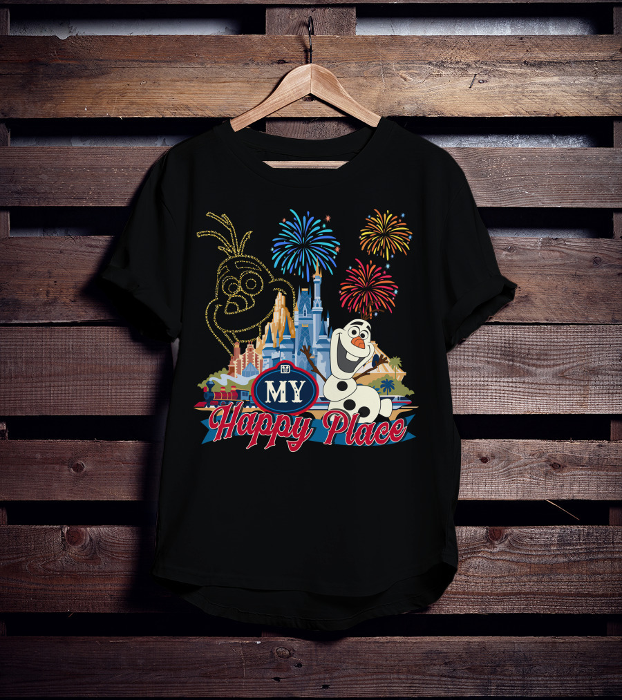 Olaf My Happy Place Fireworks Castle T-Shirt
