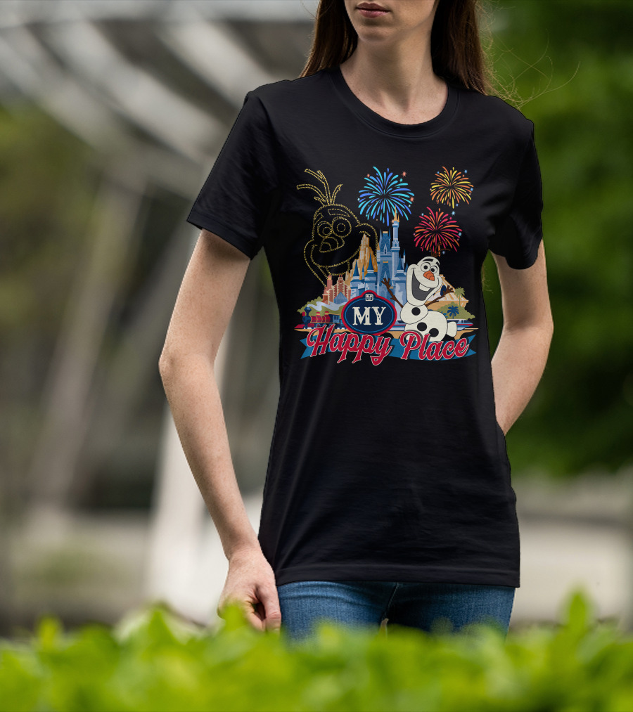 Olaf My Happy Place Fireworks Castle T-Shirt