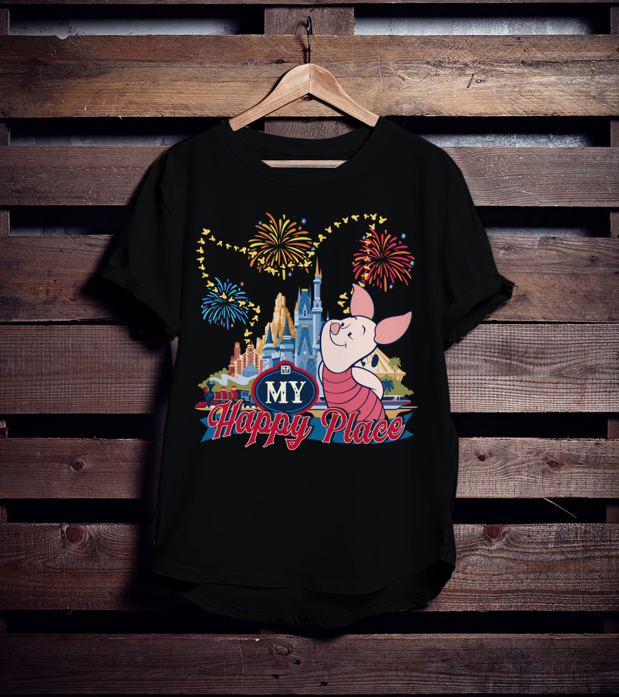 Piglet My Happy Place Fireworks Castle T-Shirt