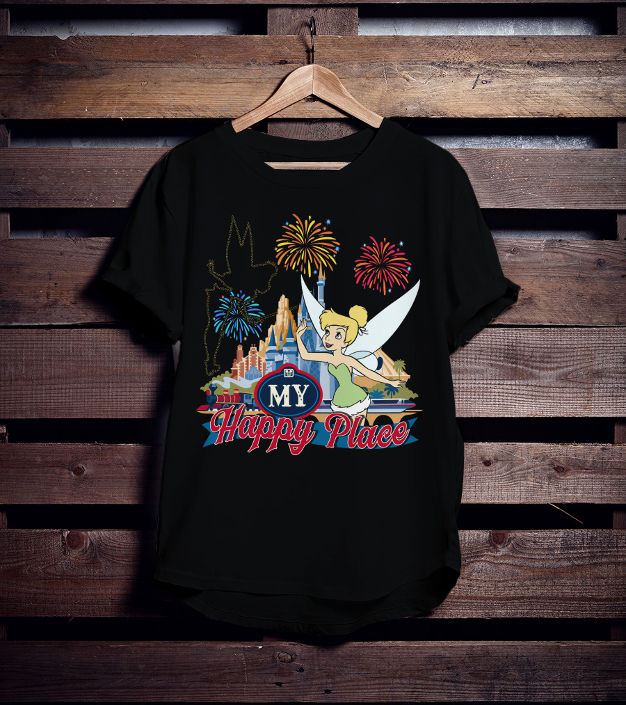 Tinker Bell My Happy Place Fireworks And Castle T-Shirt