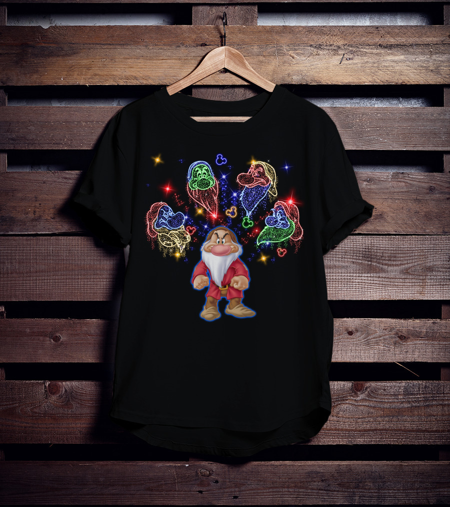 Grumpy And Dwarf Colorful Starry Burst With Mickey T-Shirt