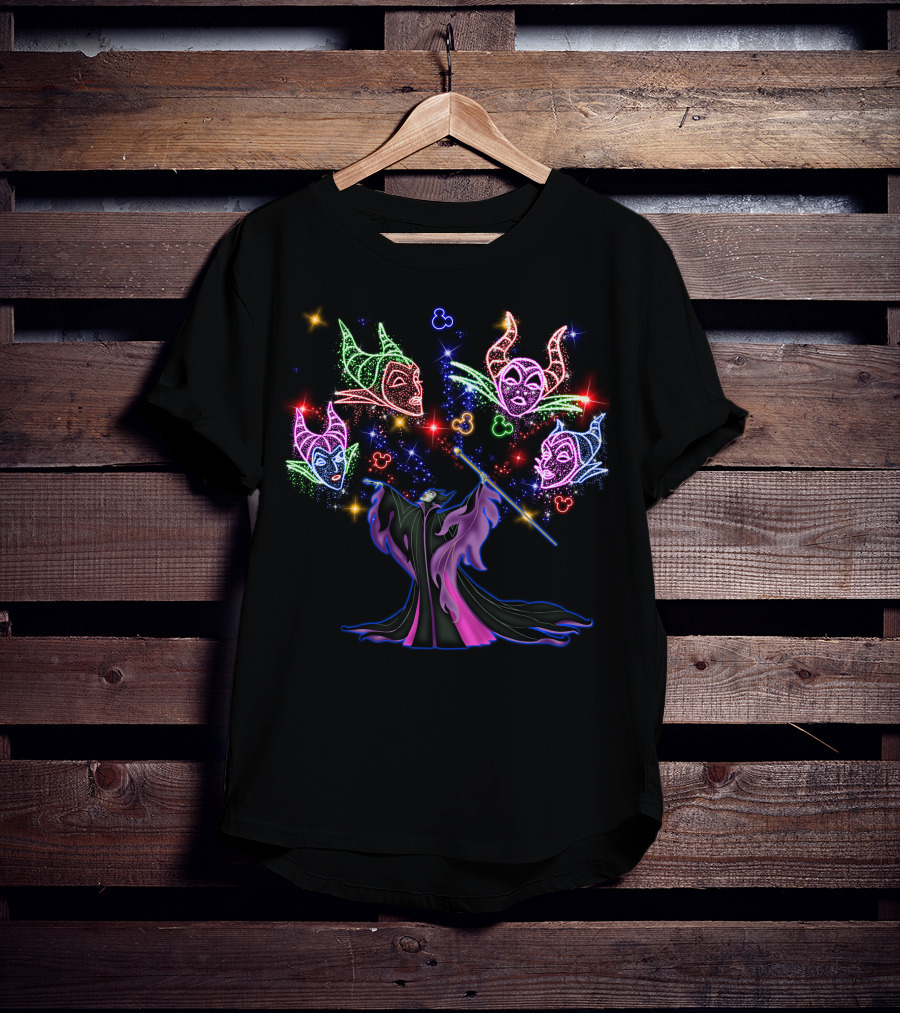Maleficent Colorful Magical Neon Faces With Mickey Mouse Ears T-Shirt