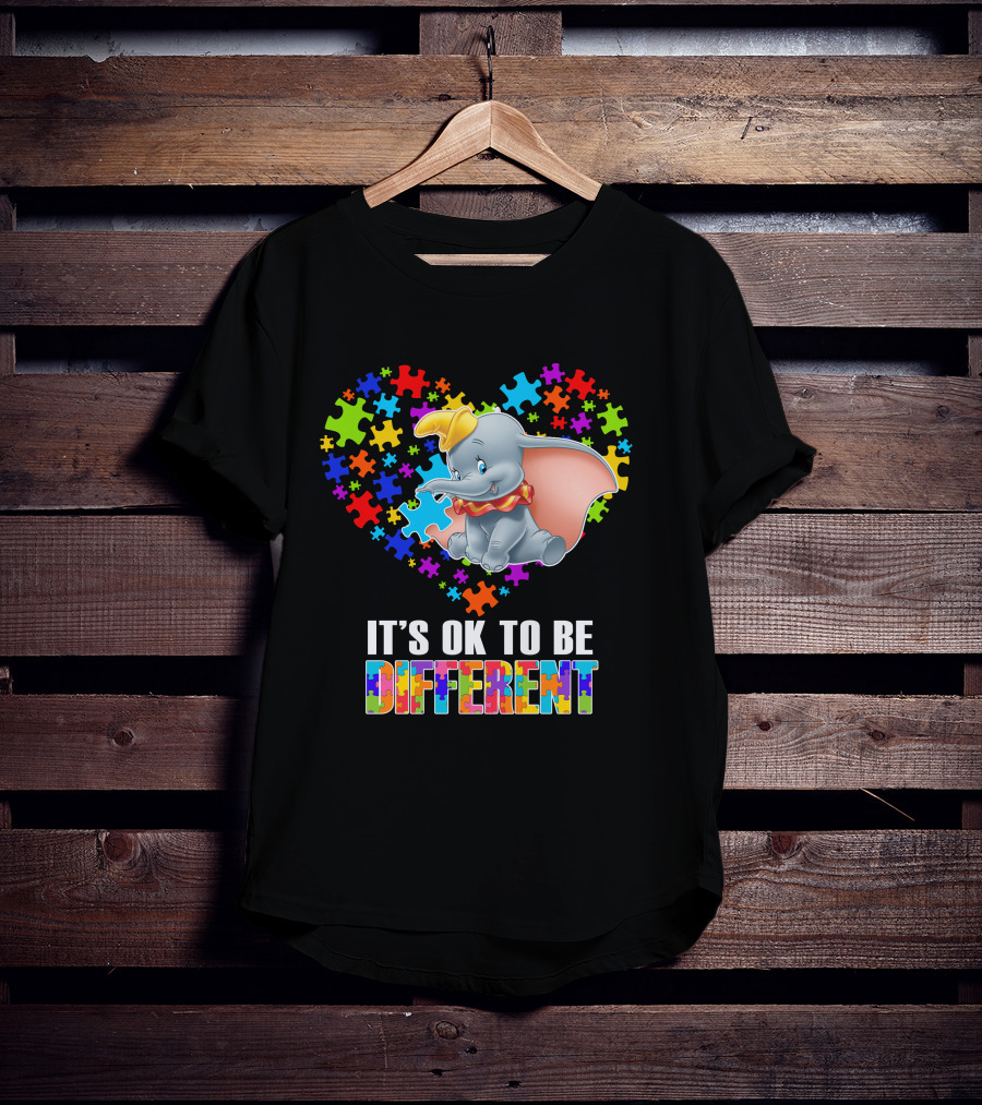 It's Ok To Be Different Dumbo Puzzle Heart T-Shirt