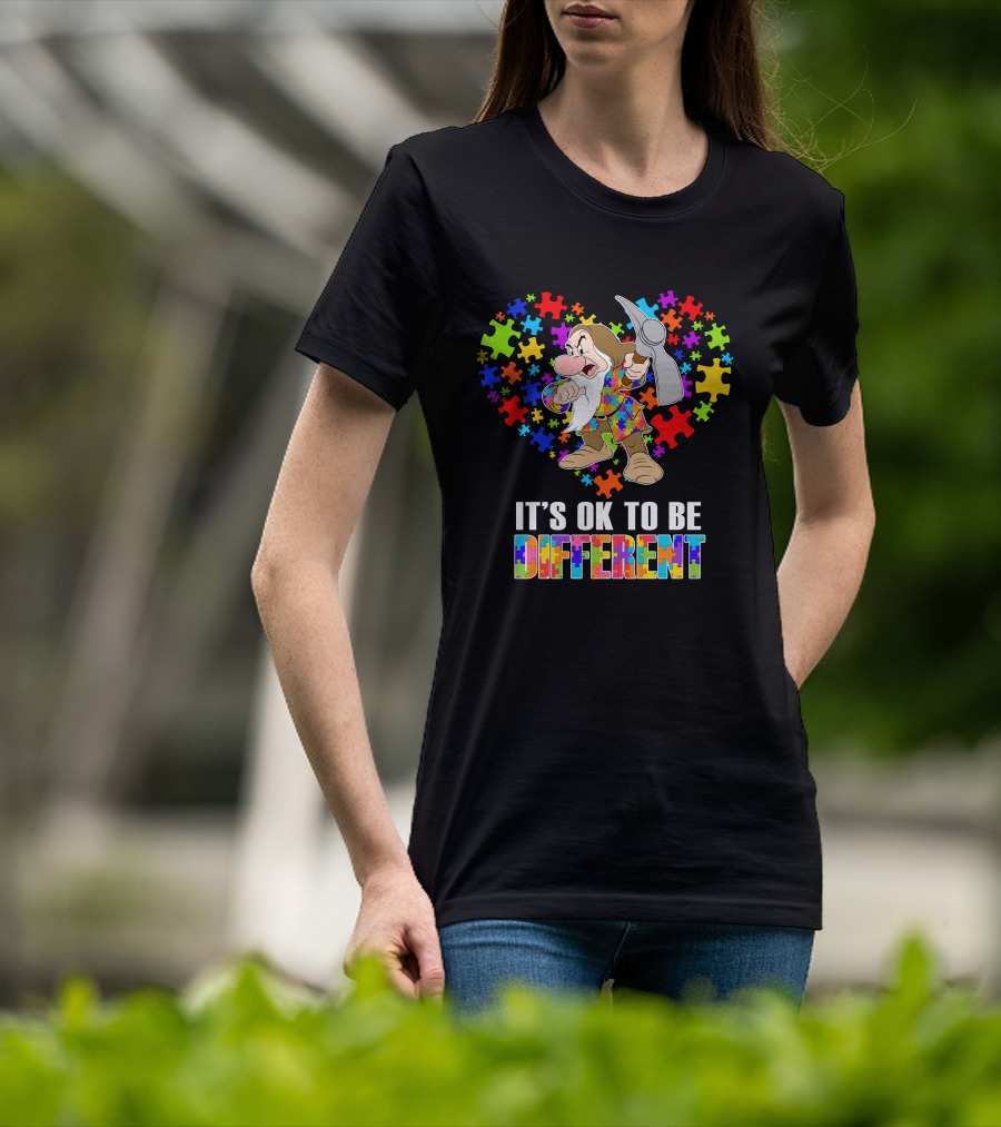 It's Ok To Be Different Grumpy Dwarf With Puzzle Piece Heart T-Shirt