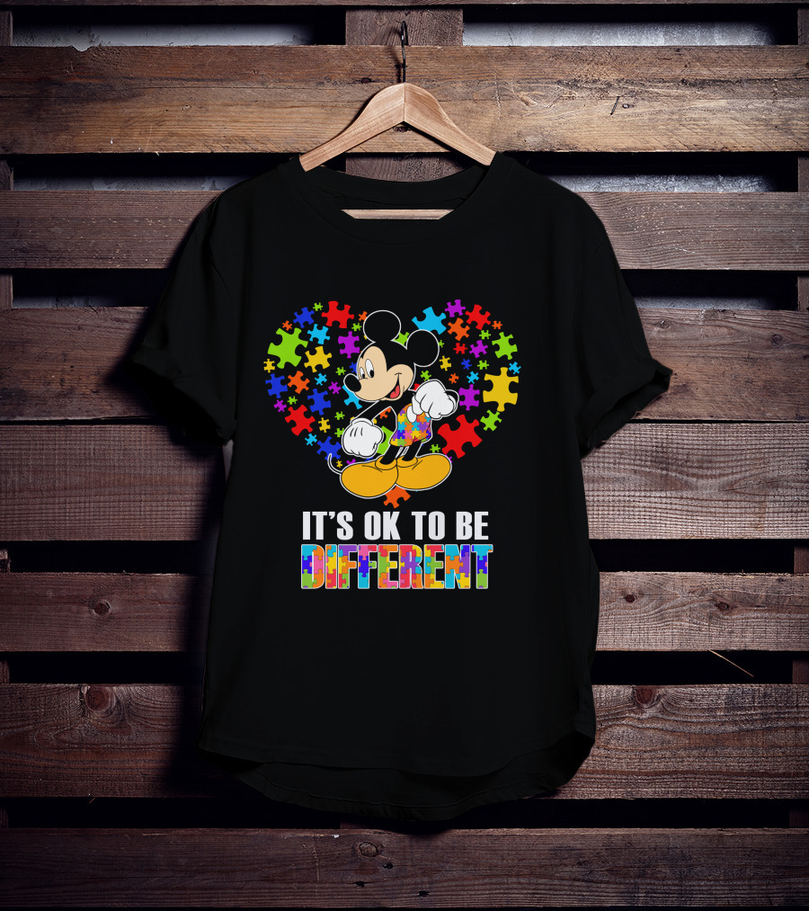 Mickey It's Ok To Be Different Puzzle Heart T-Shirt