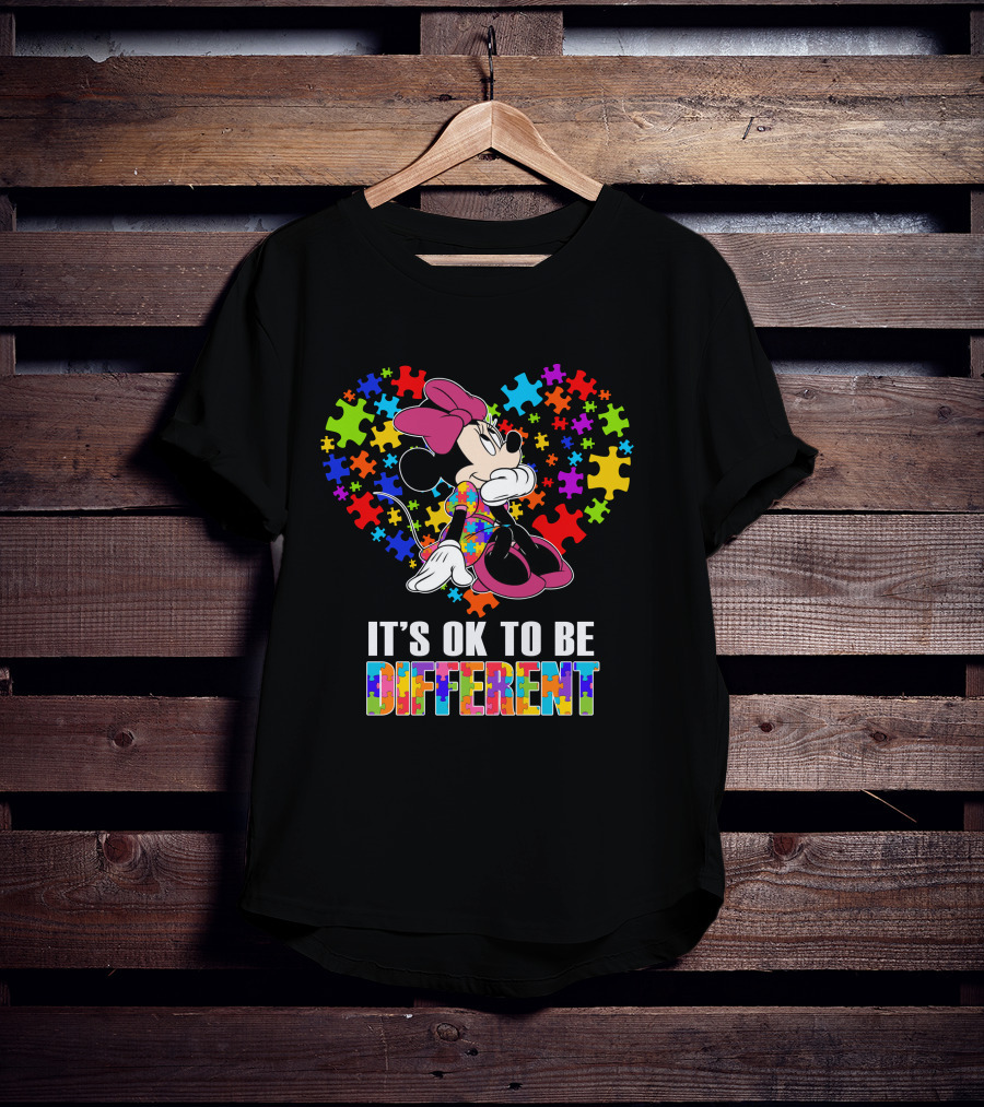 Minnie It's Ok To Be Different Puzzle Heart T-Shirt