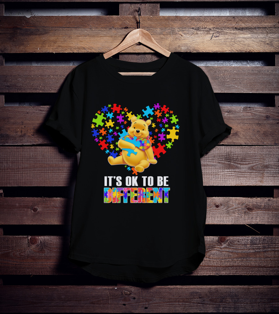 It's Ok To Be Different Pooh Puzzle Heart T-Shirt