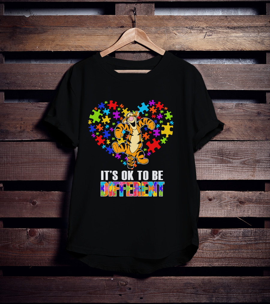 Tigger It's Ok To Be Different Puzzle Heart T-Shirt