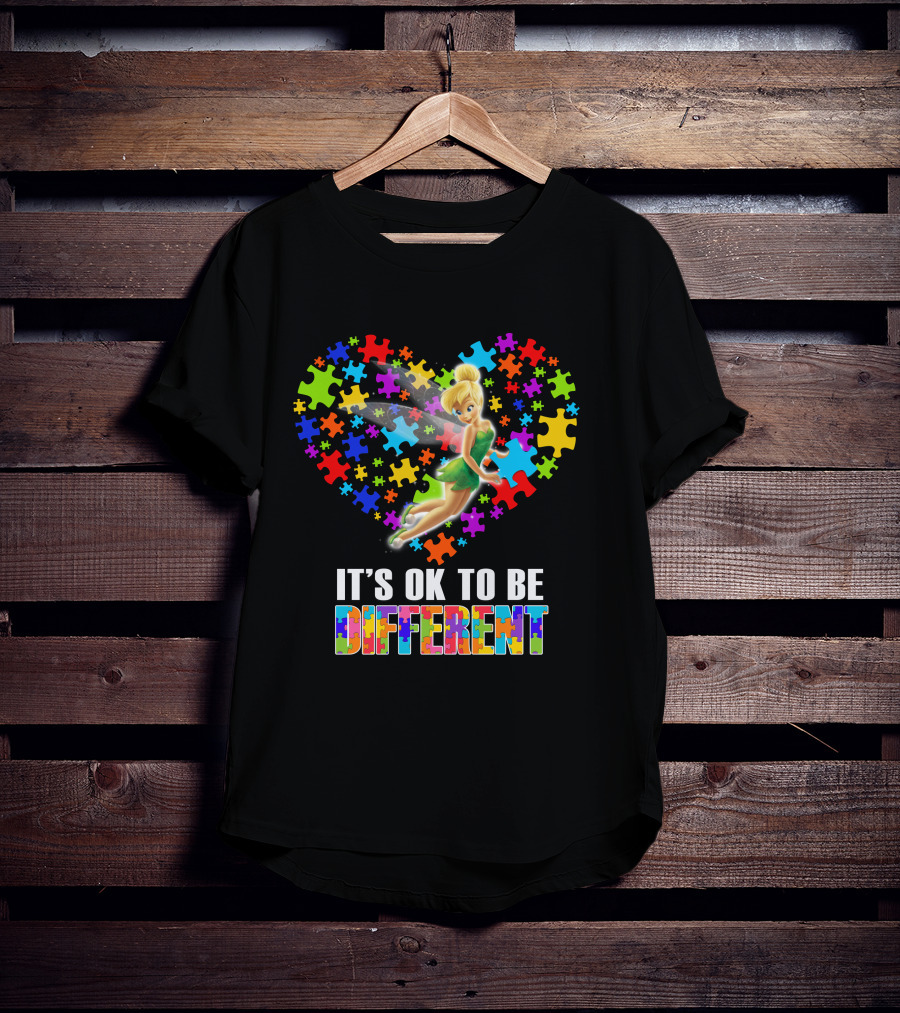 It's Ok To Be Different Tinker Bell Puzzle Heart T-Shirt